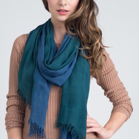 Hand Dyed Silk Blend Scarf in Peacock Ombre - Picture 2 of 3